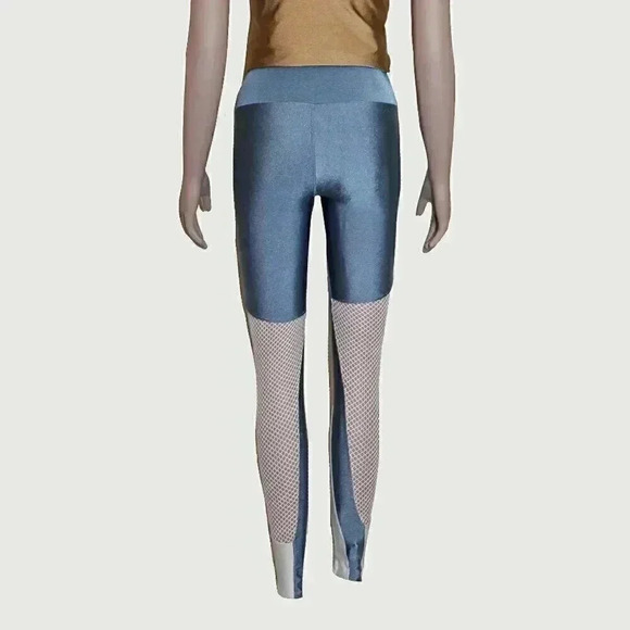 Lets Gym Blue White Geometric Mesh Athletic Stretchy Leggings Size Small Pants - Picture 5 of 6